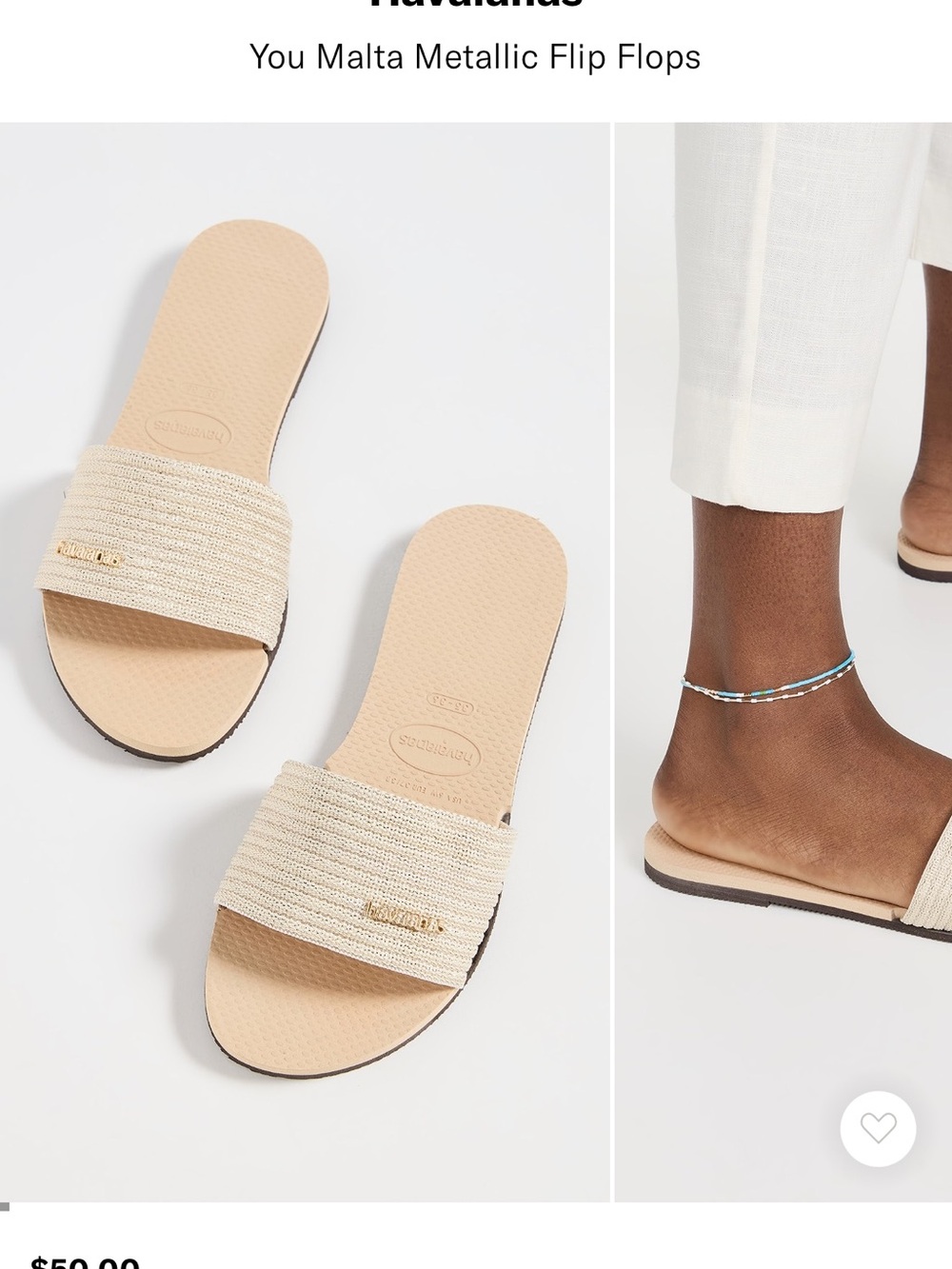 Havaianas You Malta Metallic Flip Flops, Size 39-40